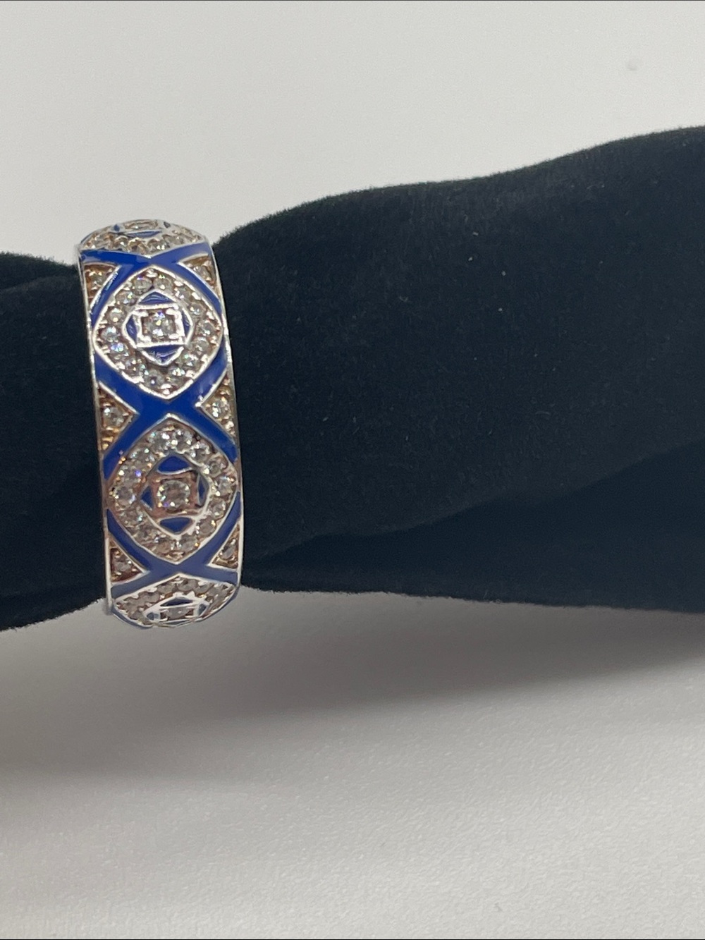 Hidalgo Sterling Silver Band Ring with Blue Enamel and Crystal Accents Size 6